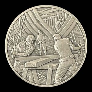 Vintage Medal History of Colonial America Pewter Coin New England Shipbuilding